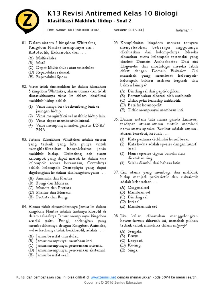 Soal Klasifikasi Makhluk Hidup 2 Pdf