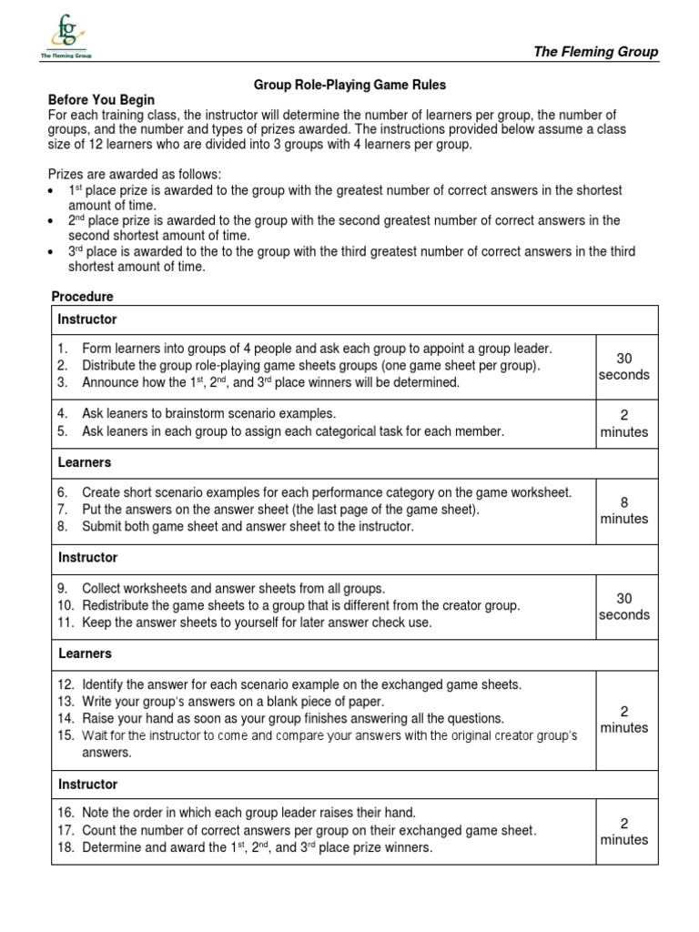 Group RolePlaying Game Rules PDF Learning Cognition