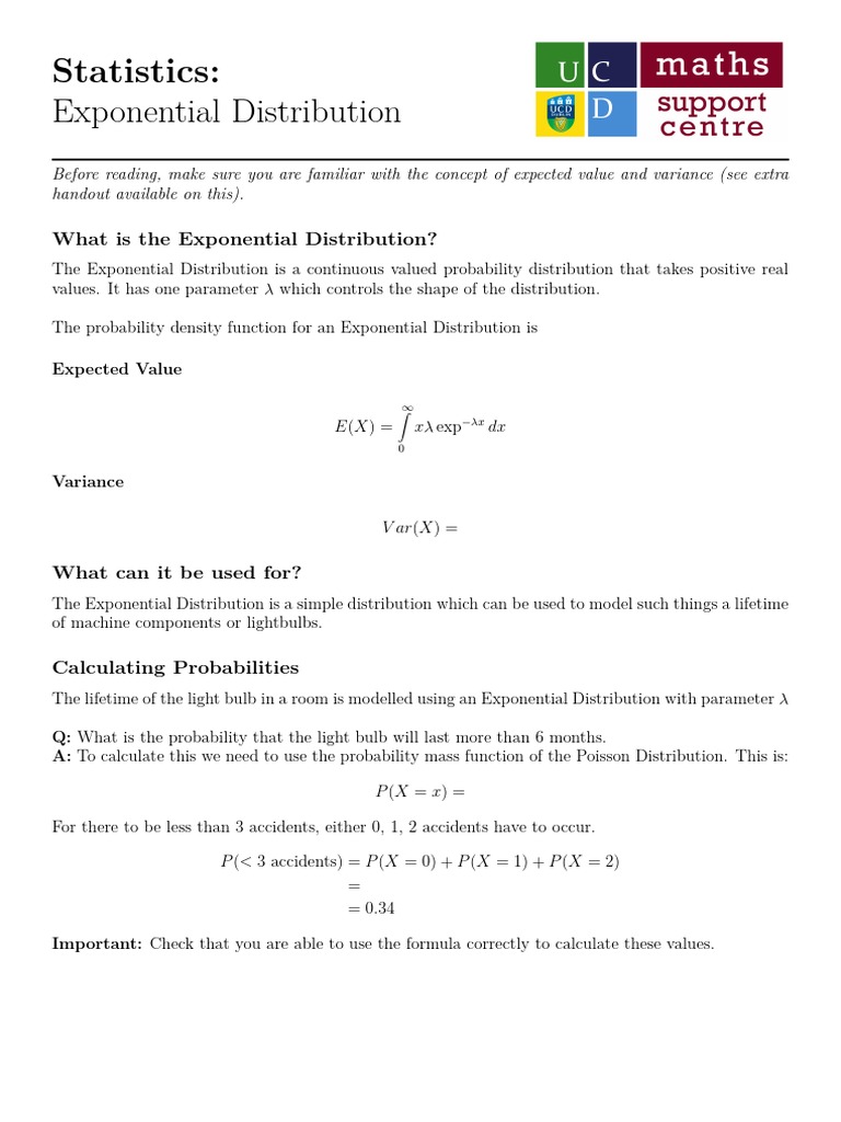 Exponential Distribution Statistics: Expected Value and Variance | PDF