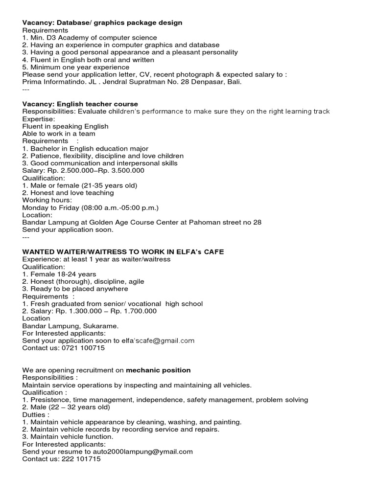 Job Openings in Various Fields | PDF | Learning