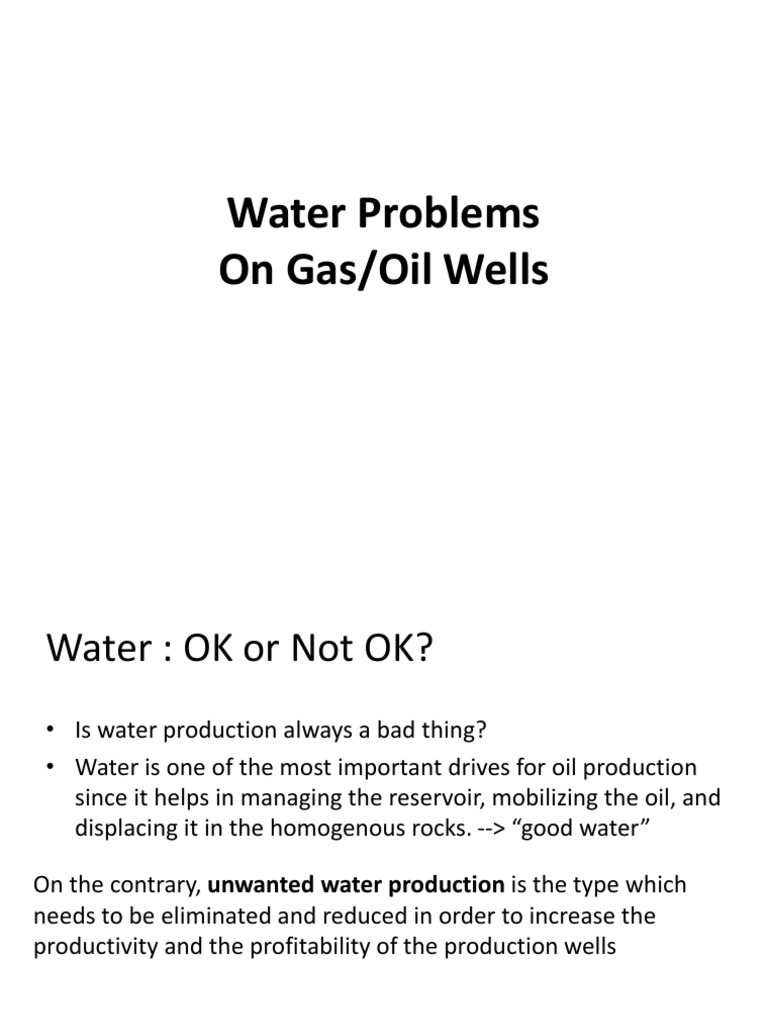 Water Problems On Gas/Oil Wells PDF Oil Well Petroleum Reservoir