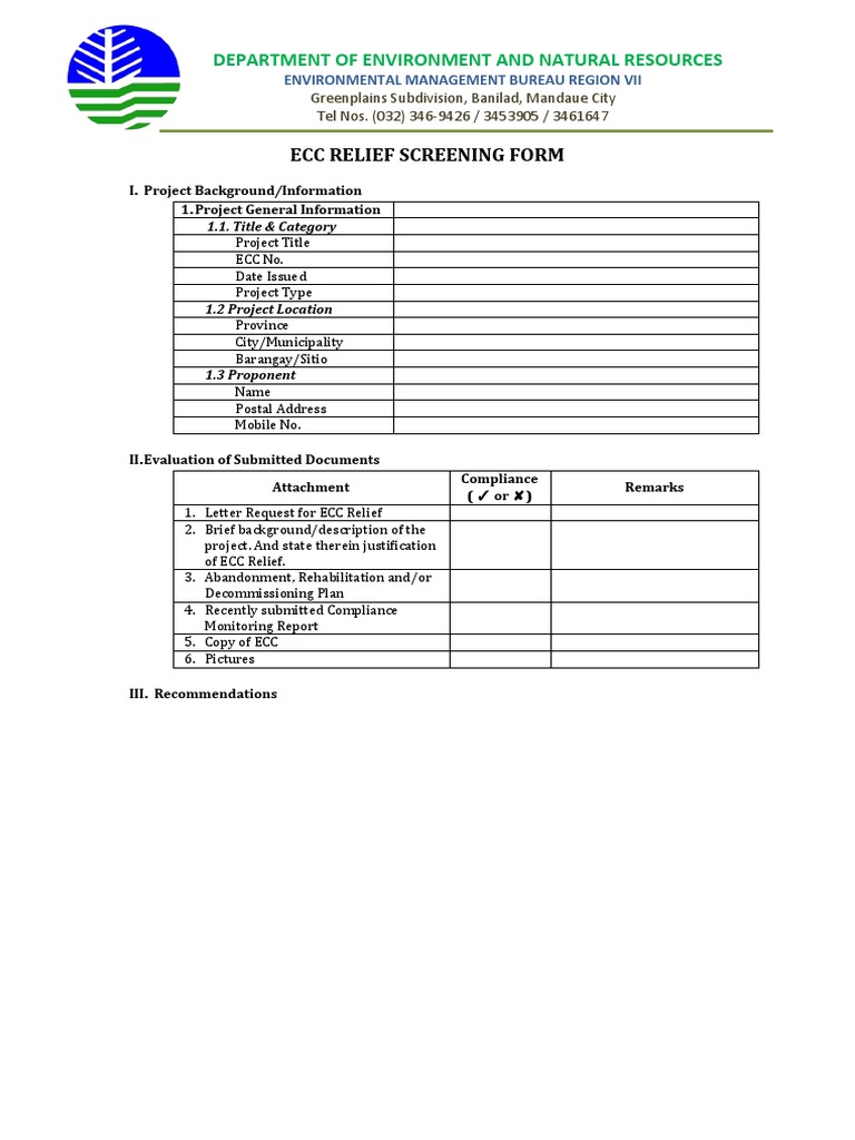 ECC Relief Screening Form Guide | PDF