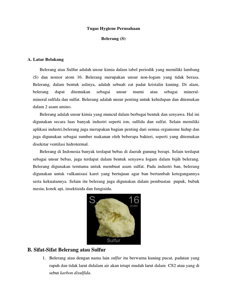 Sifat dan Kegunaan Belerang (Sulfur) | PDF