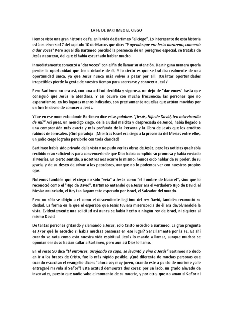 La Fe de Bartimeo | PDF | Fe | Jesús