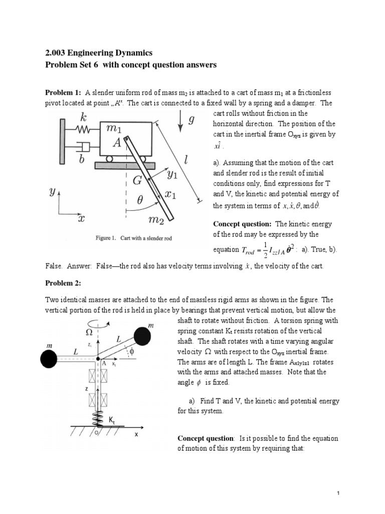 2.003 Engineering Dynamics Problem Set 6 With Concept Question Answers ...