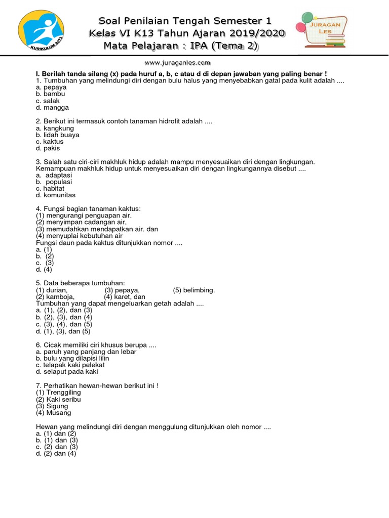 Soal Ipa Kelas 6 Semester 1 Tema2 Pdf