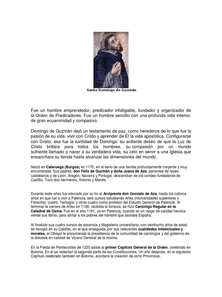 Santo Domingo De Guzmán Breve Historia Pdf Iglesia Católica Anglicano