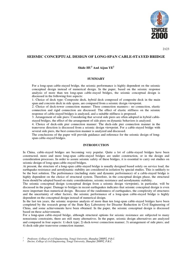 Seismic Design of Cable-Stayed Bridges | PDF | Earthquake Engineering ...