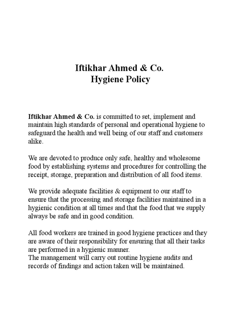 Hygiene Policy and Ratings Overview | PDF | Business | Wellness