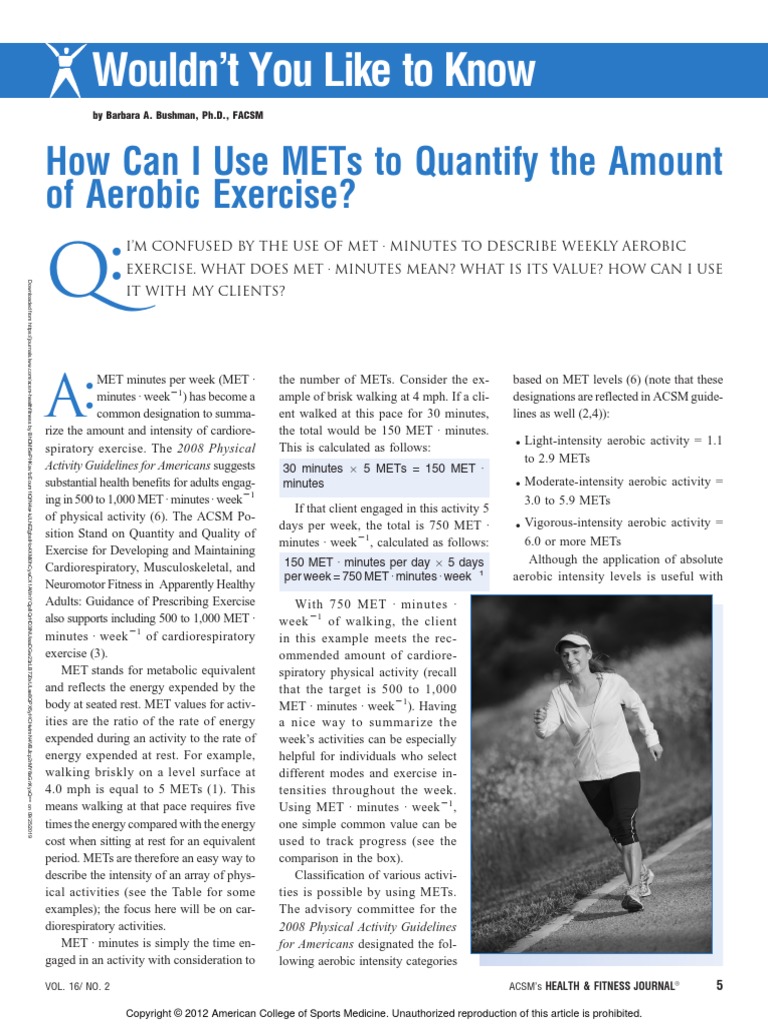 Wouldn T You Like To Know How Can I Use METs To.5 PDF | PDF | Aerobic ...