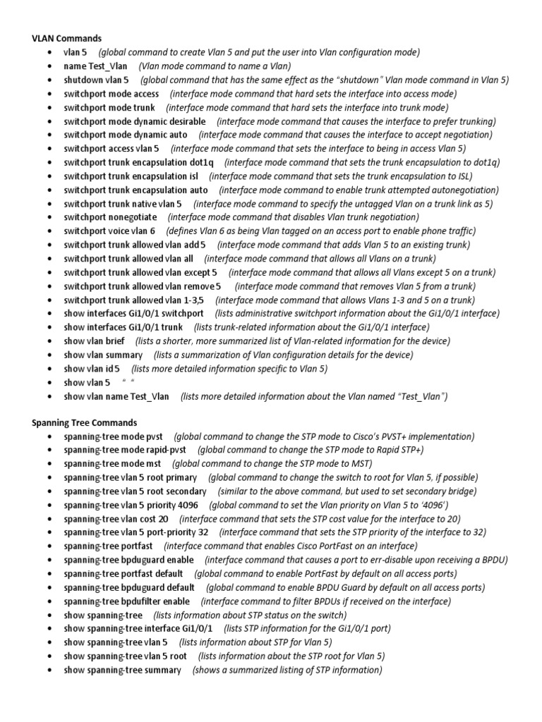 Essential VLAN and STP Commands Guide | PDF | Osi Protocols | Computer ...
