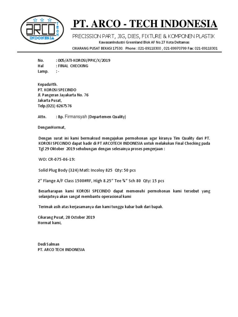 Contoh Permohonan Final Inspection | PDF