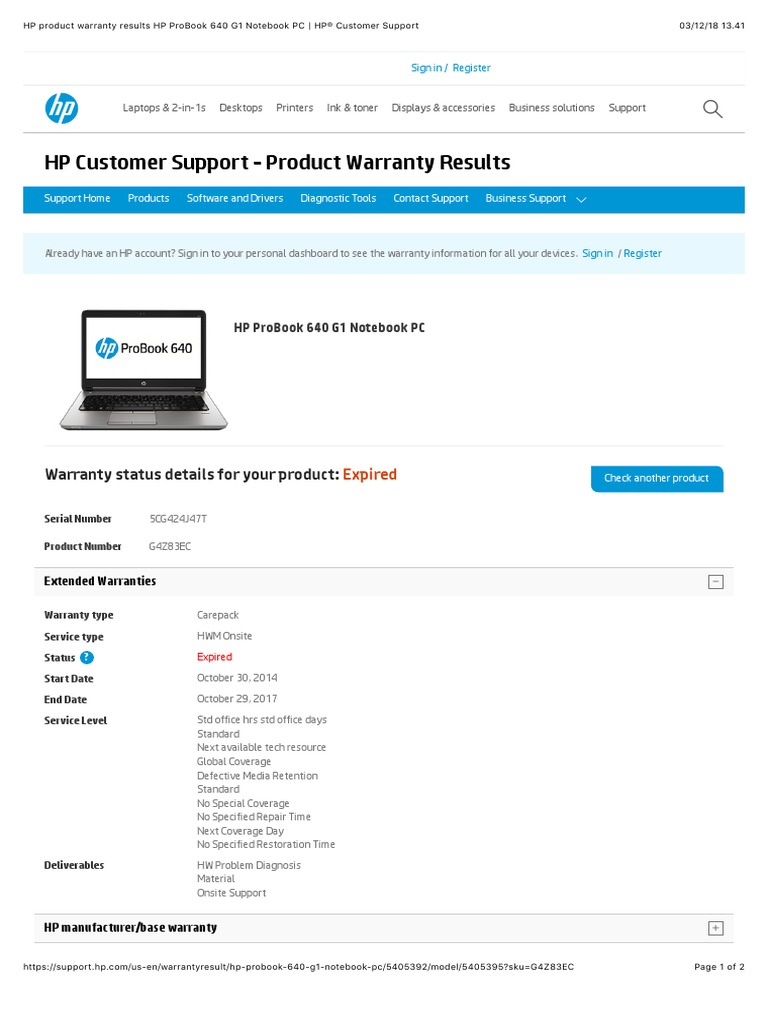 HP Customer Support Product Warranty Results PDF Hewlett Packard