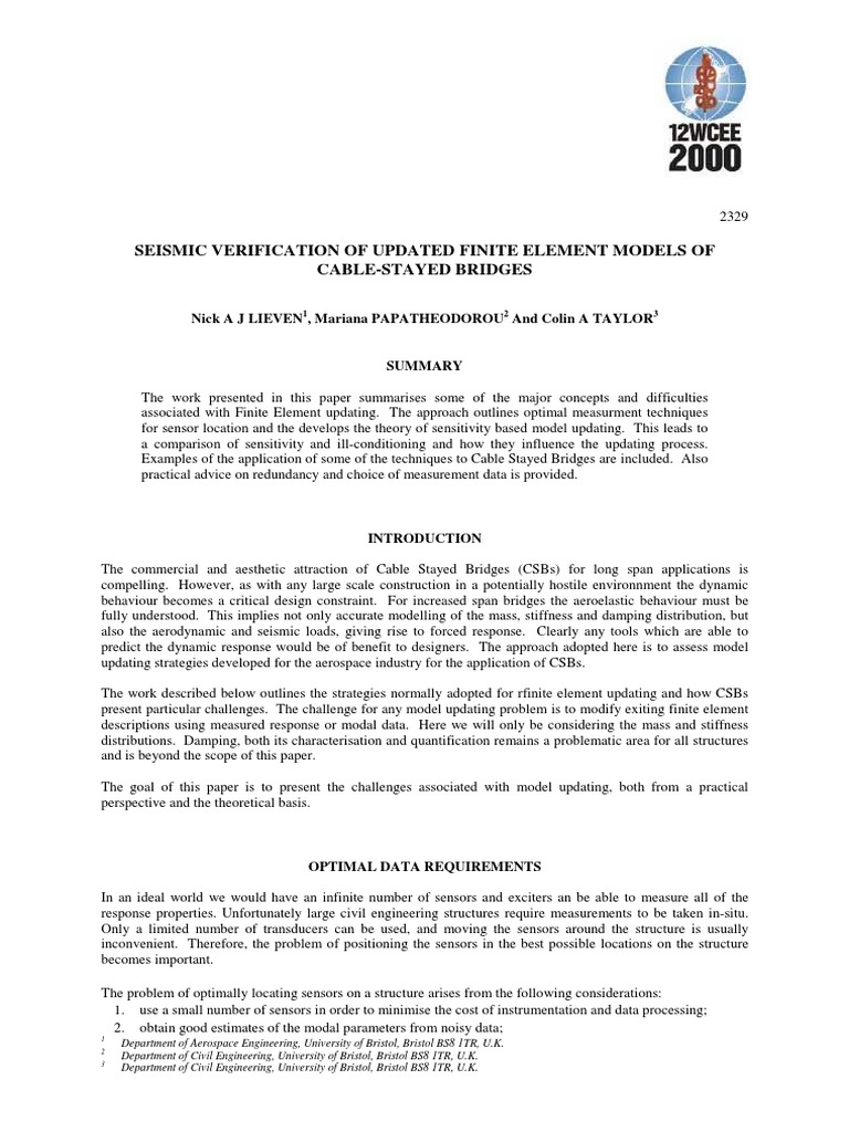 Seismic Model Updating for Cable-Stayed Bridges | PDF | Equations ...