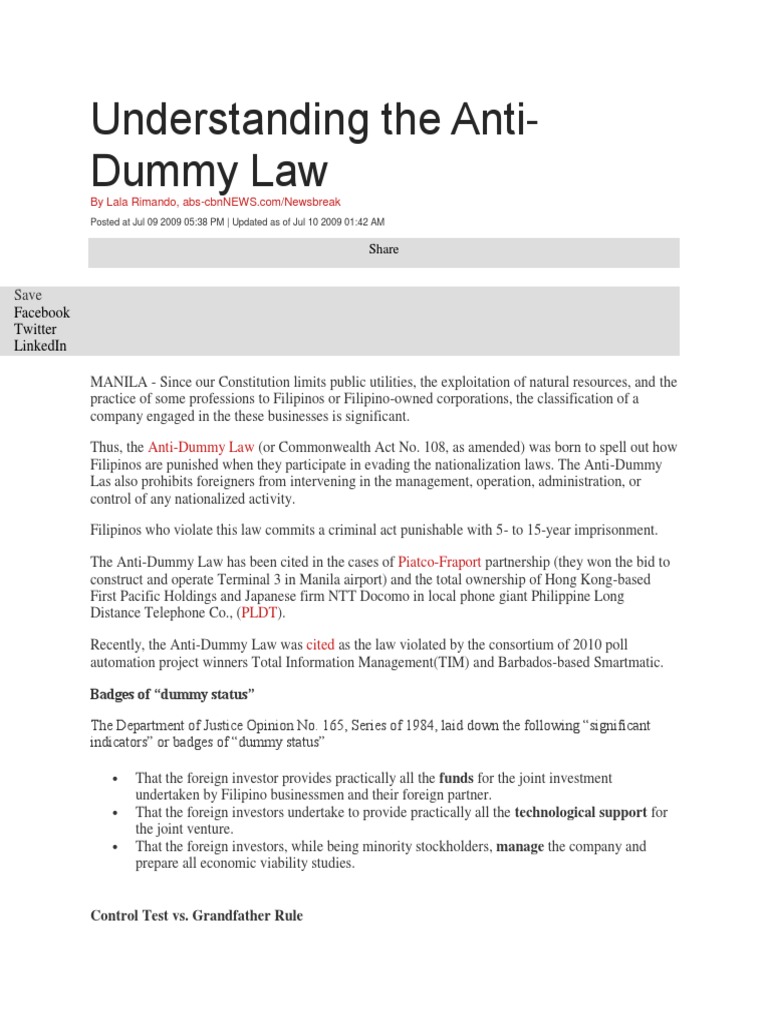 Understanding the Complexities of the AntiDummy Law and Determining