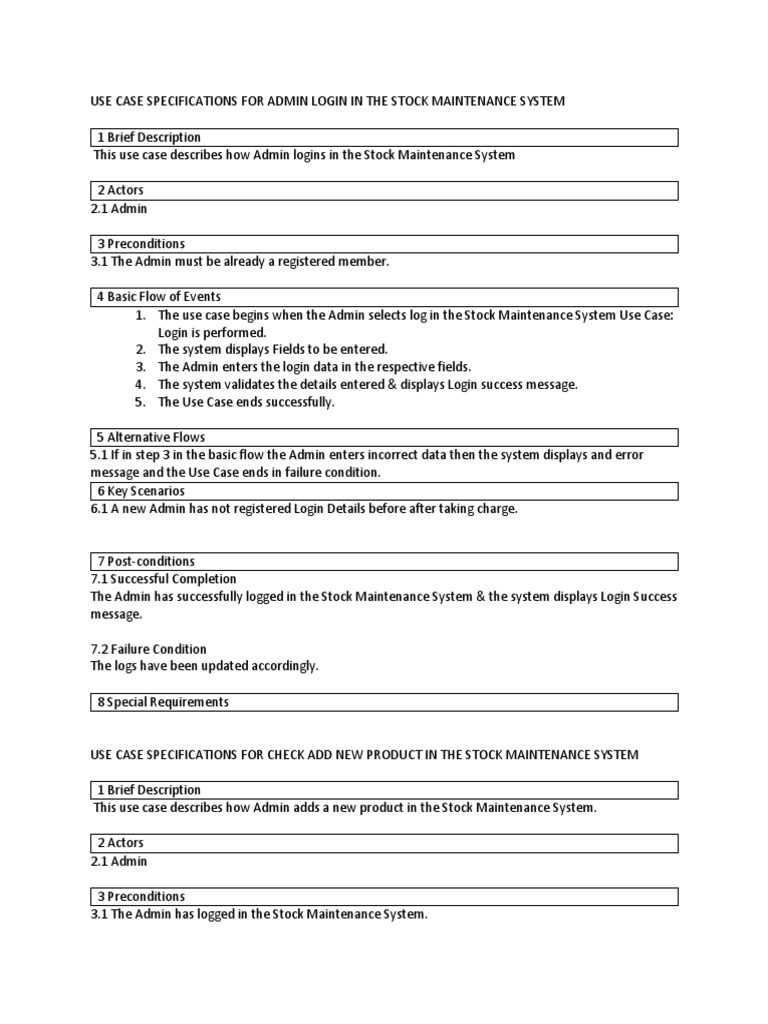Use Case Specifications For Stock Maintenance System | PDF | Use Case ...