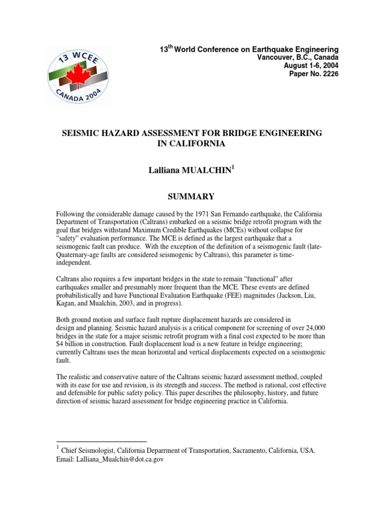 Seismic Hazard Assessment for California Bridges | PDF | Earthquakes ...