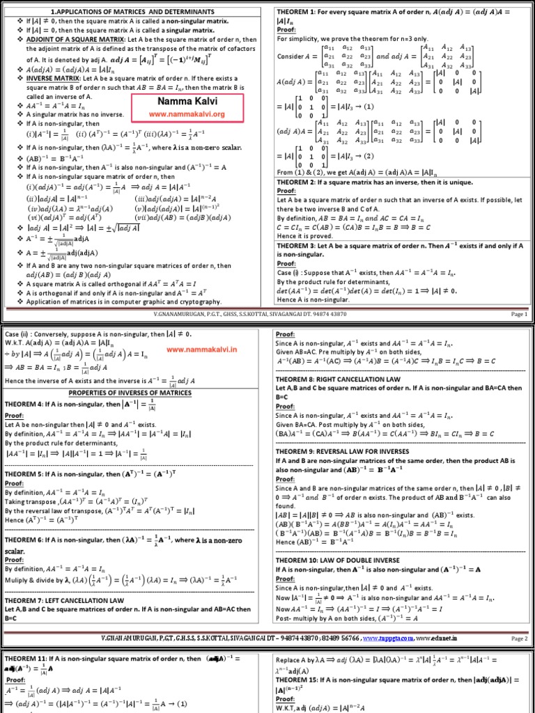 Namma Kalvi 12th Maths Chapter 1 To 4 Study Material Em Pdf Matrix Mathematics Algebra