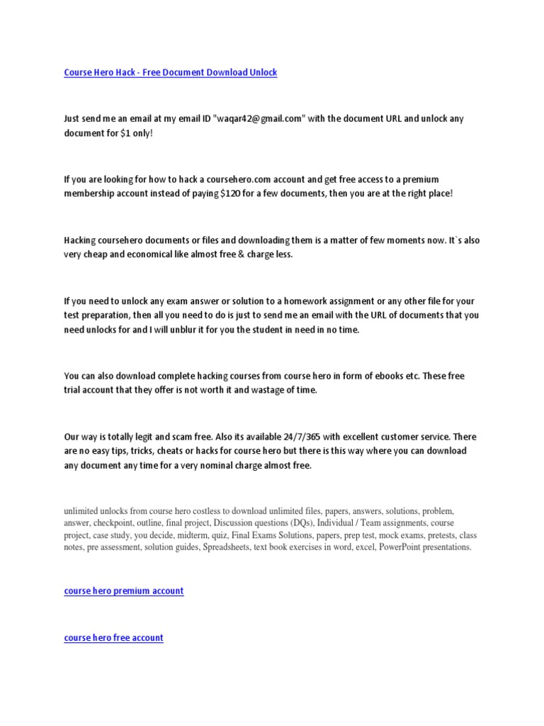 Course Hero Hack Free Document Download Unlock PDF