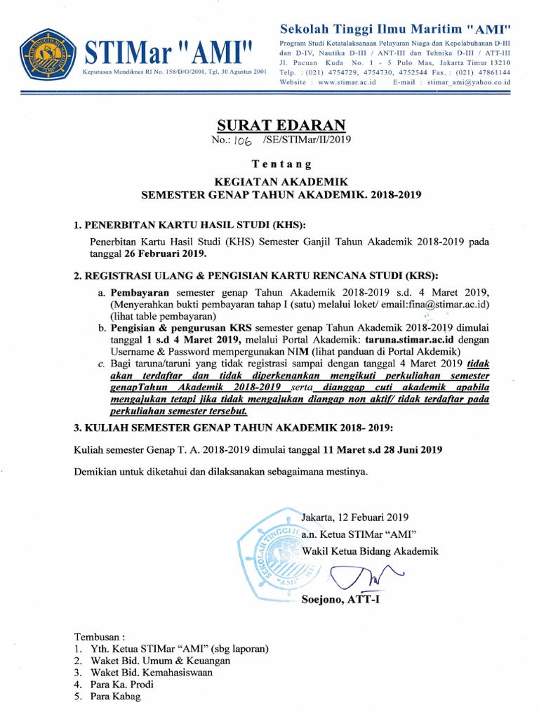 Kegiatan Akademik STIMar Genap 2019 | PDF