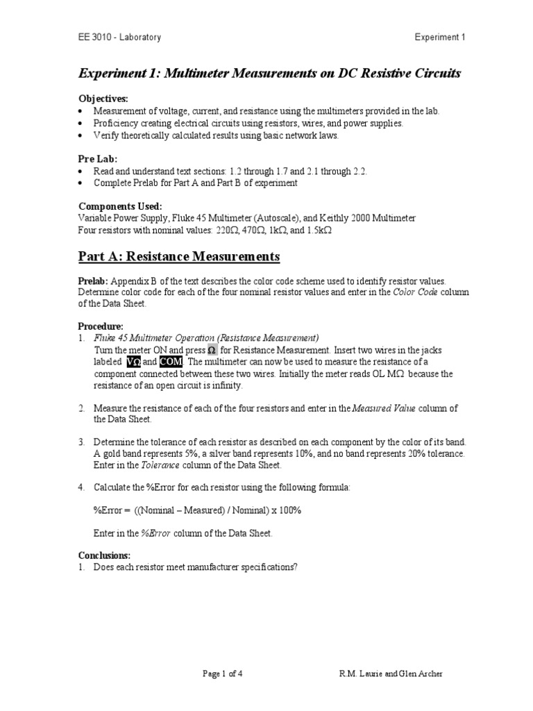 Multimeter Measurements Lab Report | PDF | Resistor | Series And ...