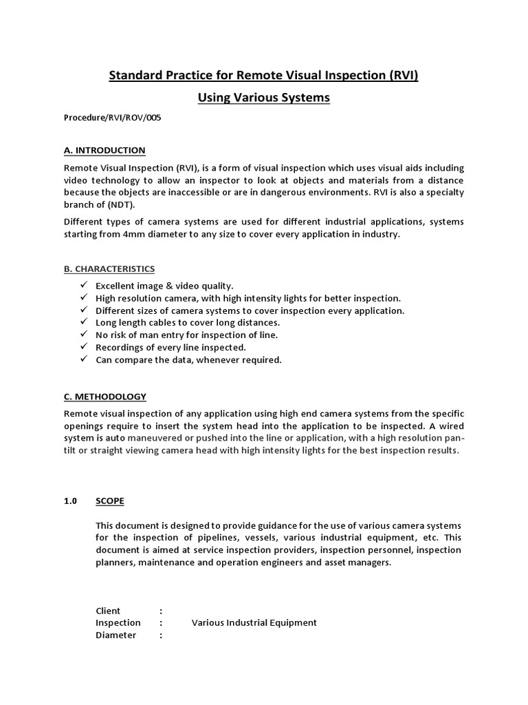 Remote Visual Inspection Standards Guide | PDF | Nondestructive Testing ...