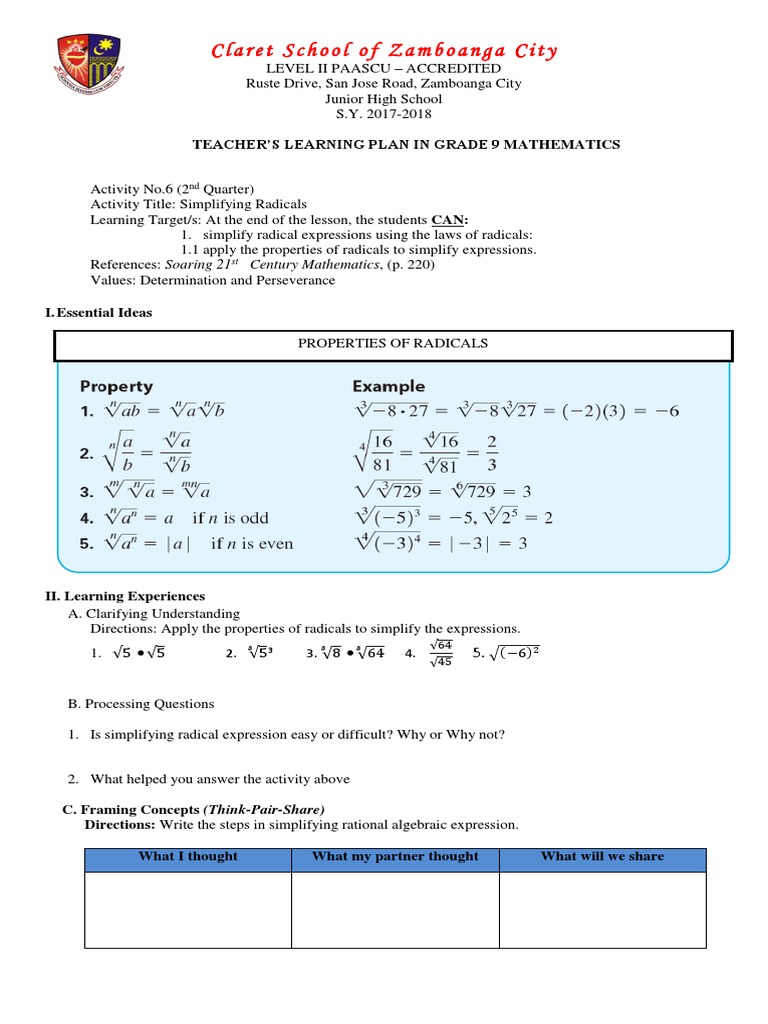 6 Simplifying Radicals Final Educational Psychology Teaching Mathematics