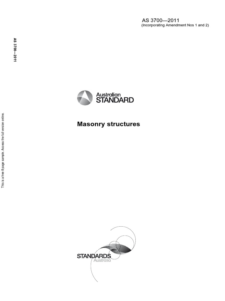 37002011 (+A2) Australian Standards Masonry Structures PDF Masonry Prestressed Concrete
