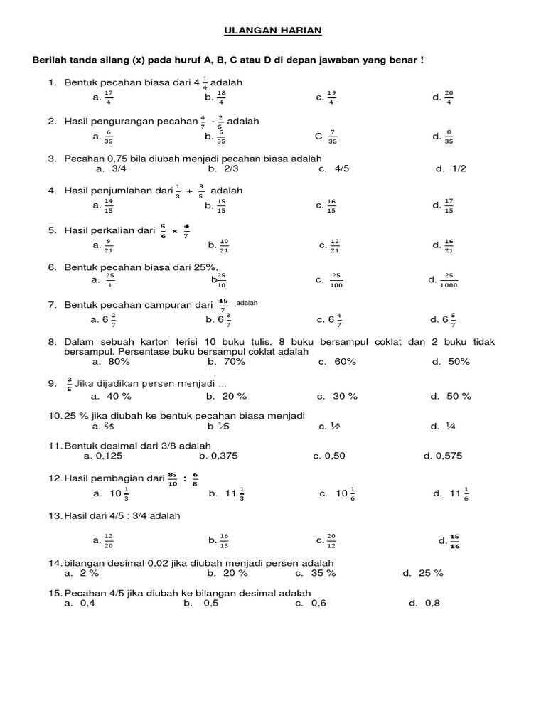 Soal Pecahan dan Desimal Kelas 5 | PDF