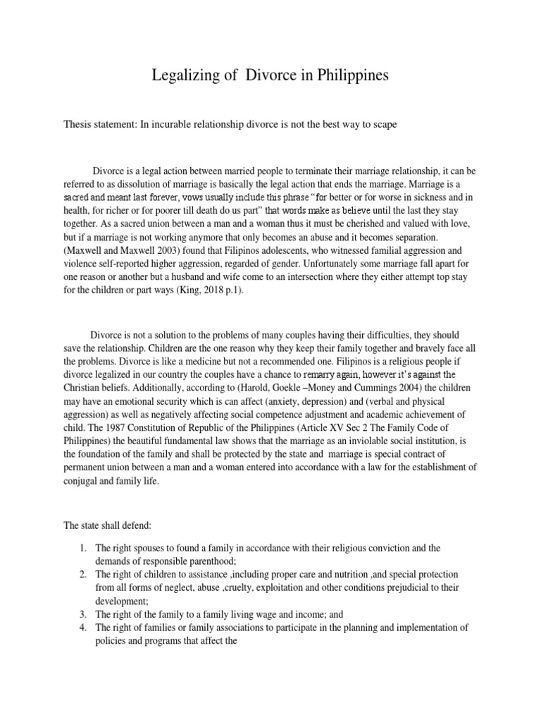 Legalizing of Divorce in Philippines PDF Divorce Marriage