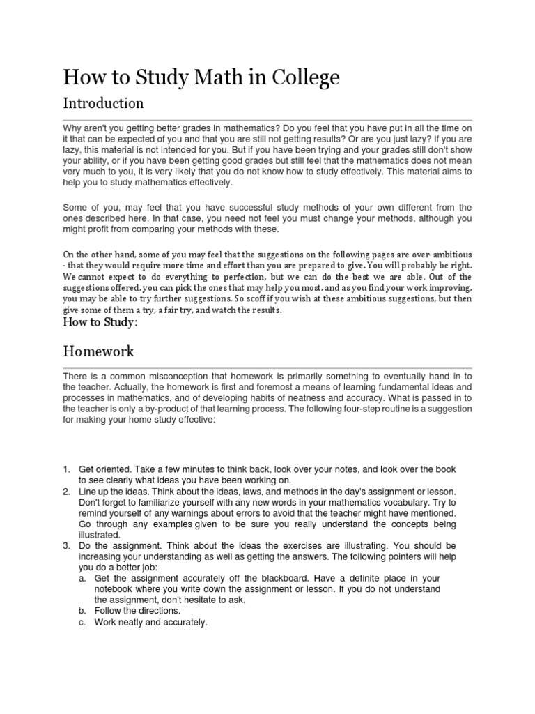 How To Study Math in College | PDF | Homework | Understanding