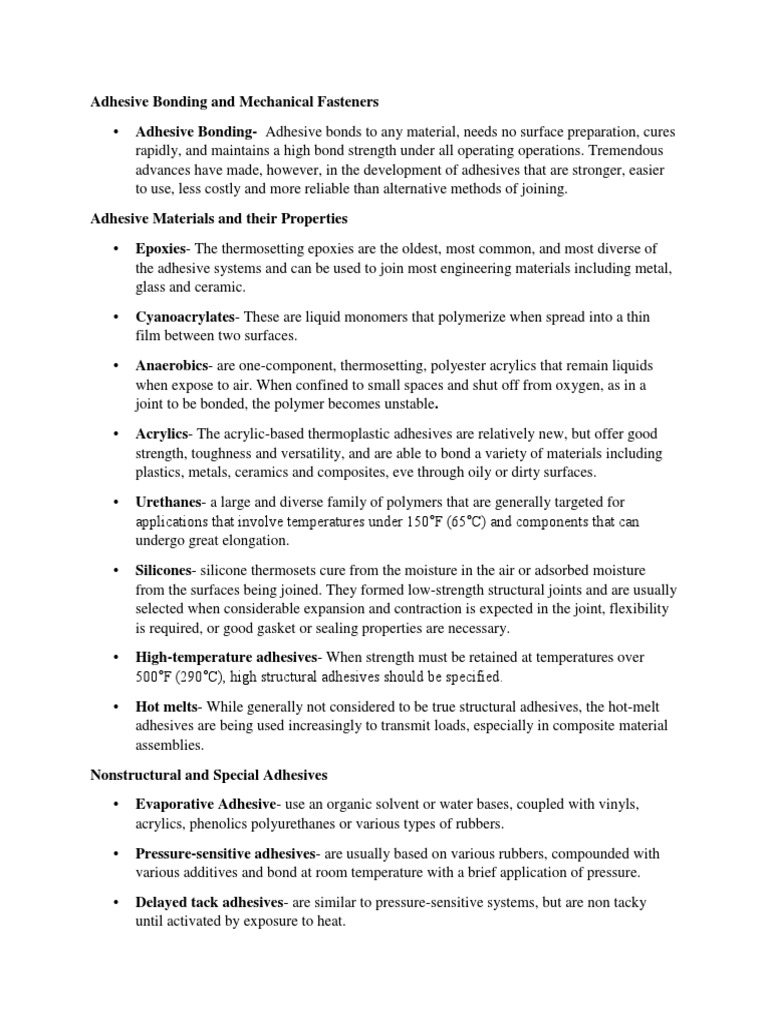 Adhesive Bonding and Mechanical Fasteners PDF Adhesive Epoxy