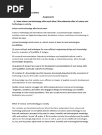 Course: General Science (6404) Assignment 1 Q.1 How Science and Technology Affect Each Other? Also Elaborate Effect of Science and Technology On Society. Science and Technology Affect Each Other