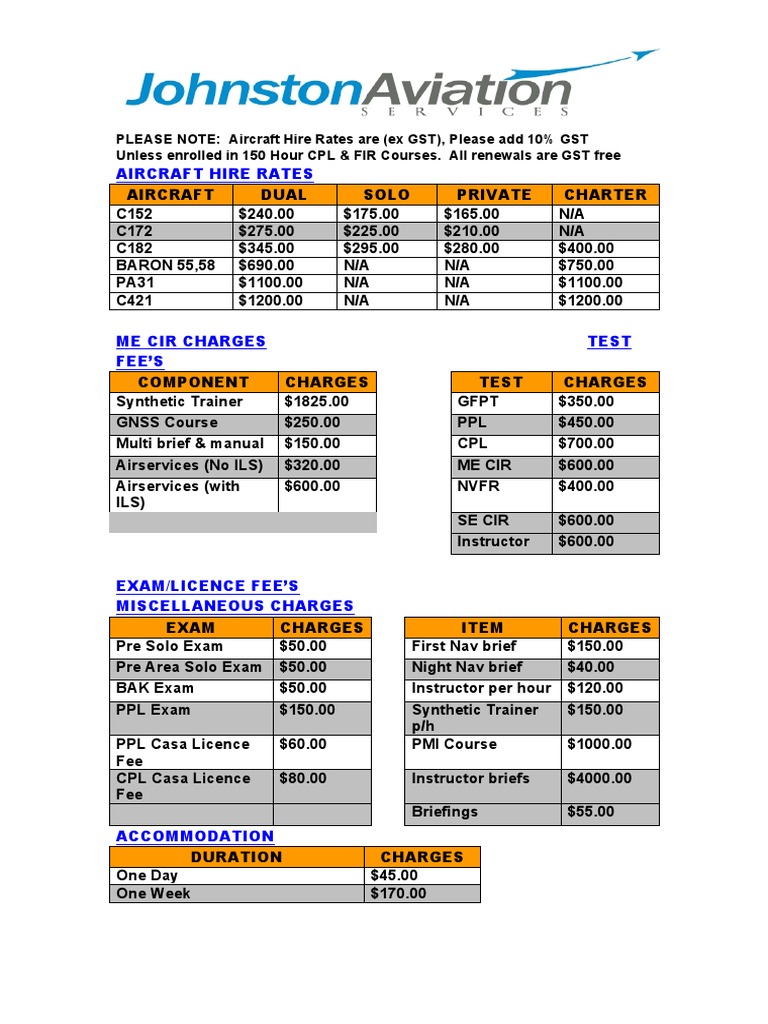 Cessna 152 Aircraft Hire Rates | PDF