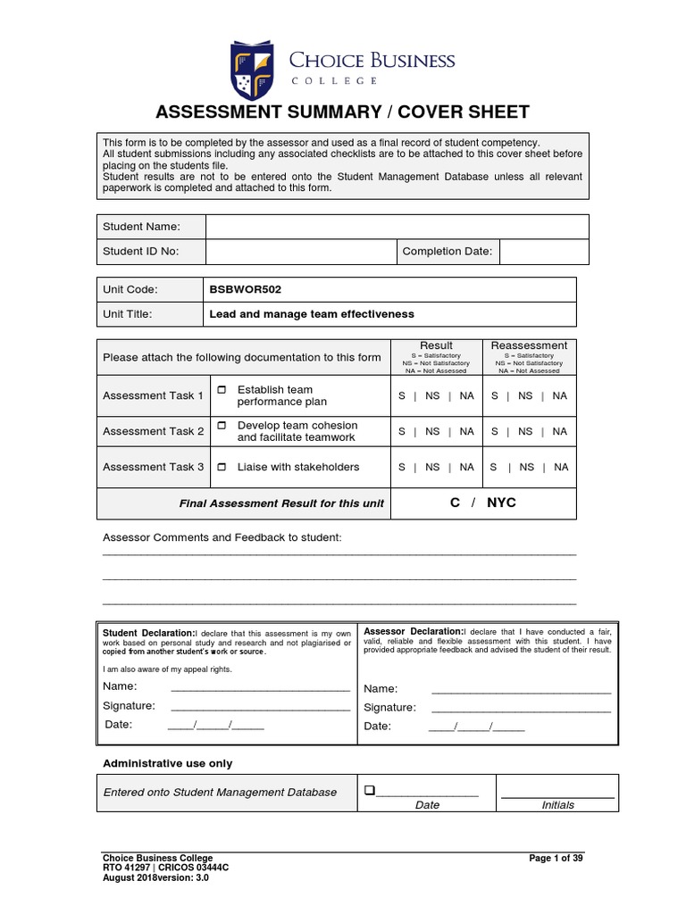 Done BSBWOR502 - Assessment Tasks Workbook | PDF | E Commerce | Goal