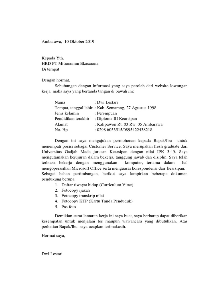 Download 92+ Contoh Surat Surat Lamaran Kerja Pt Quick Terbaik Dan Terbaru