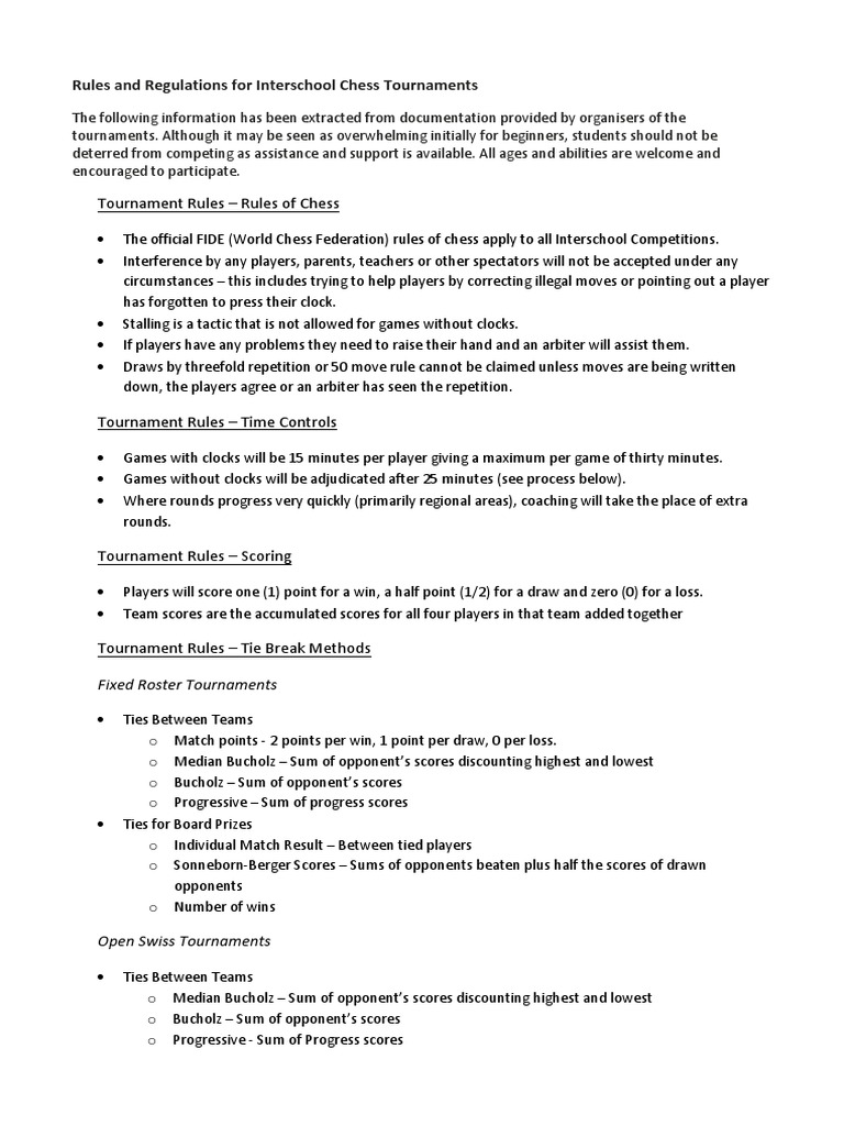 Tournament Rules - Rules of Chess | PDF | Chess | Sports