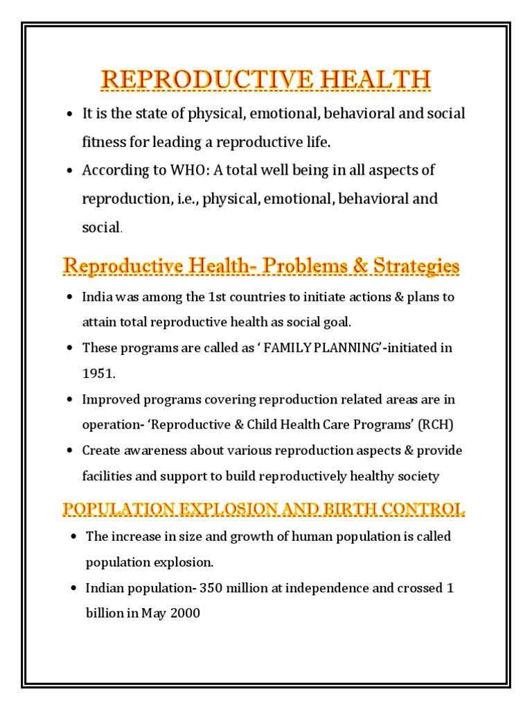 Reproductive Health Strategies for Class 12 | PDF | Sexually ...