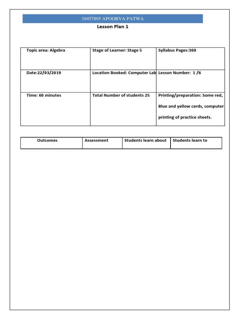 lesson plan for maths | Pedagogy | Teachers