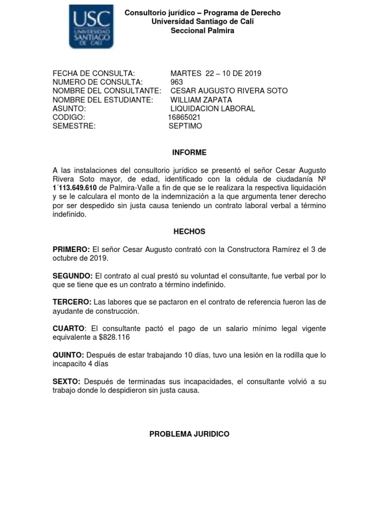 indemnizacion por despido sin justa causa Derecho laboral Salario