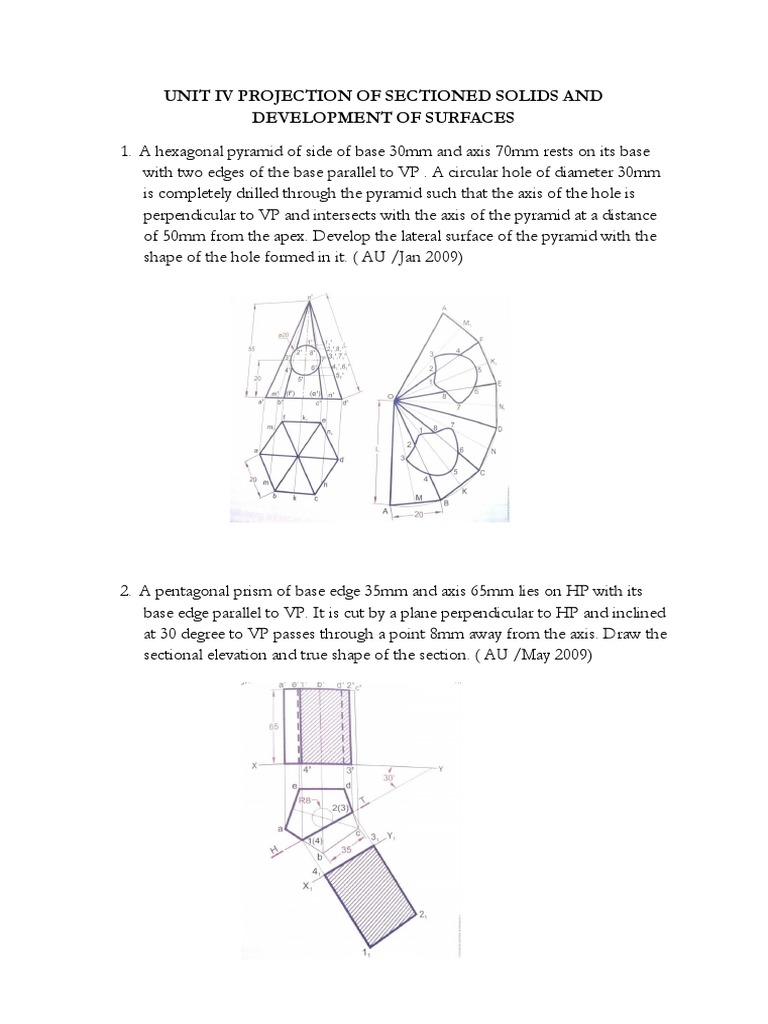 UNIT 4 Section and Development of Solids PDF | PDF | Perpendicular ...