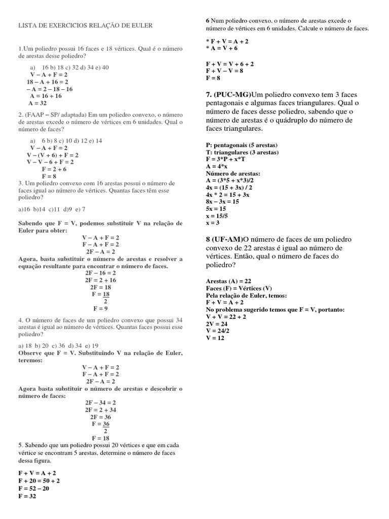 Exercícios sobre Relação de Euler | PDF | Geometria Clássica | Euclides