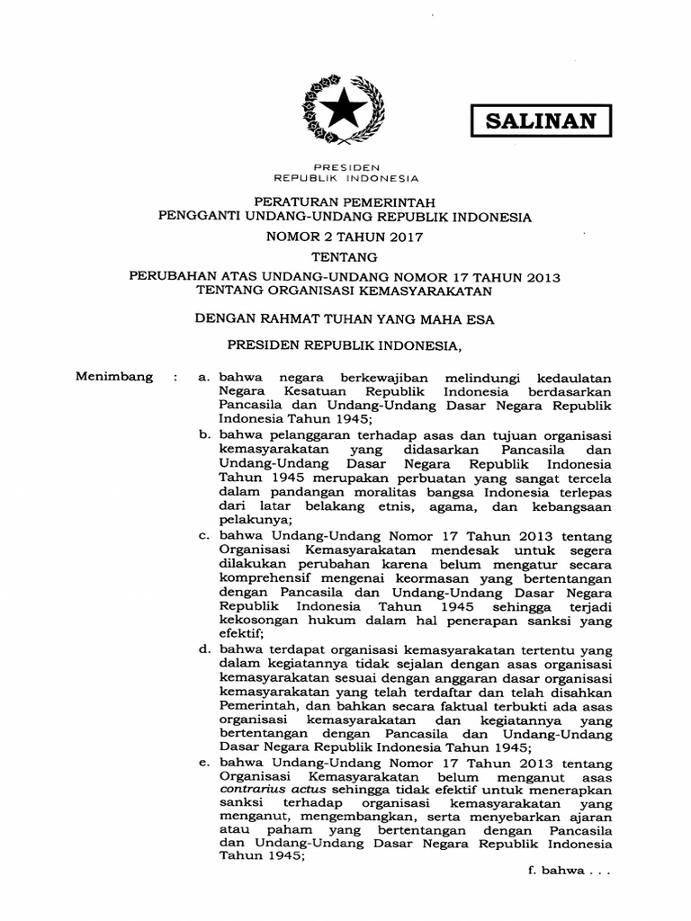 Perpu Nomor 2 Tahun 2017 PDF | PDF