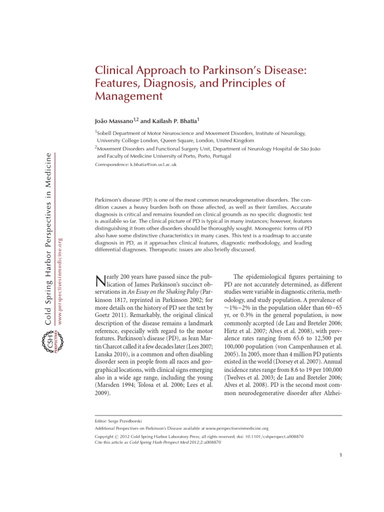 Clinical Approach To Parkinson's Disease | PDF | Parkinson's Disease ...