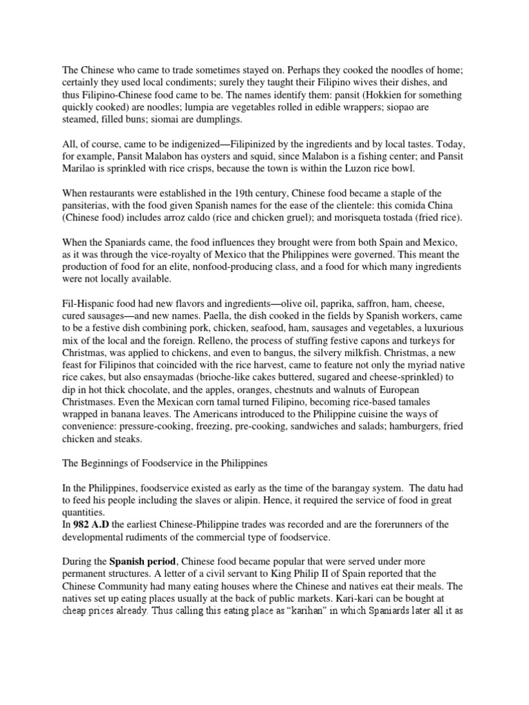 History of Food Service | PDF | Philippines | Chinese Cuisine