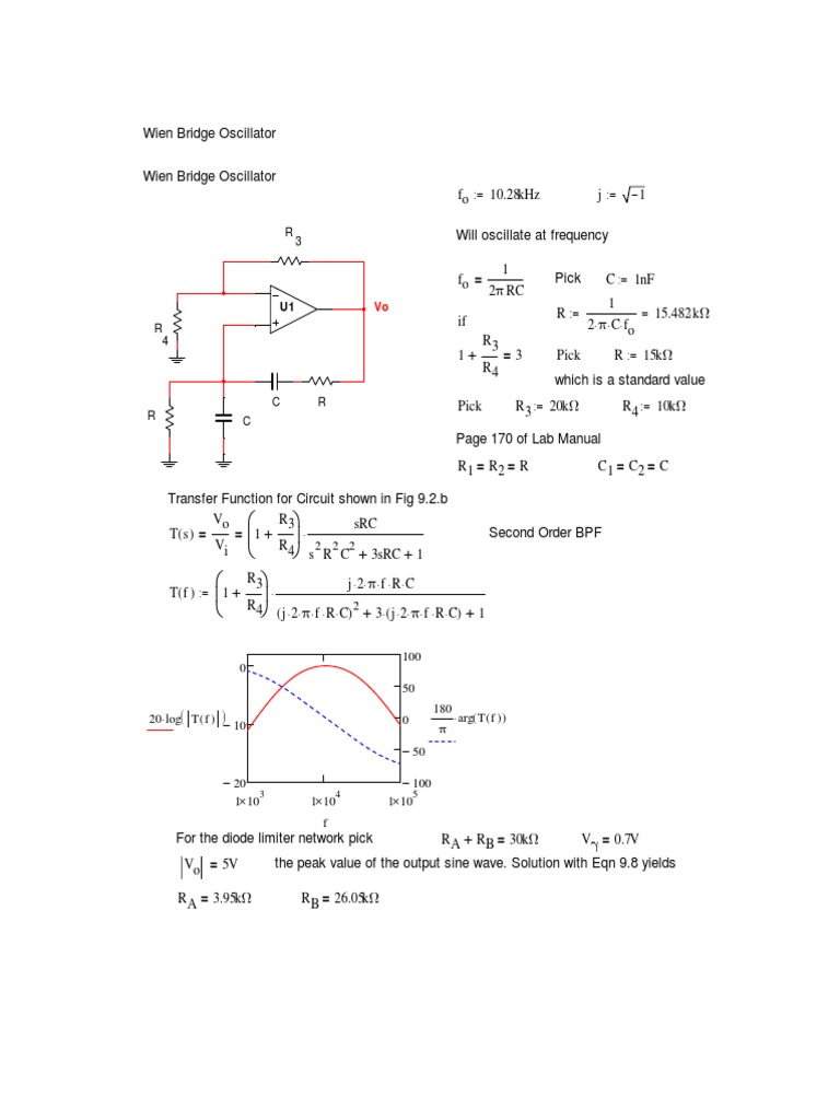 Wien Bridge Oscillator Lab Manual | PDF | Amplifier | Operational Amplifier
