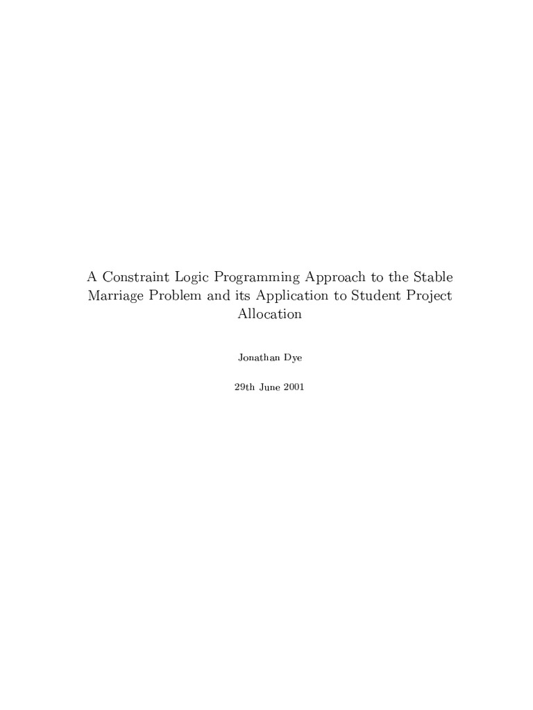 Dye 01 A Constraint Logic Programming Approach To The Stable Marriage Problem And