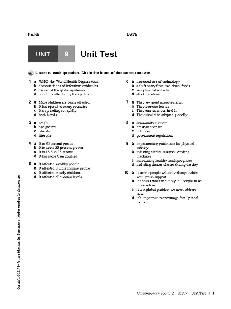 CONT TP LVL2 0808 U09 Unit | PDF | Epidemics | Obesity