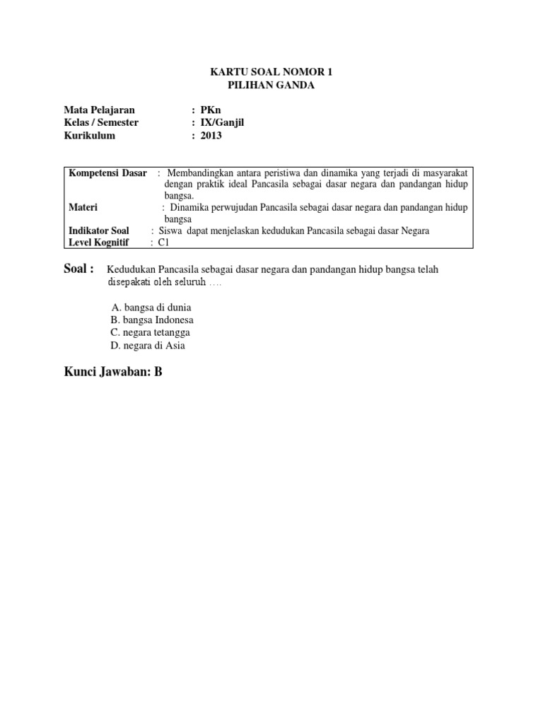 Soal Pilihan Ganda Dinamika Perwujudan Pancasila Sebagai Dasar Negara
