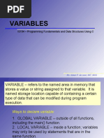 Variables: IS104 - Programming Fundamentals and Data Structures Using C